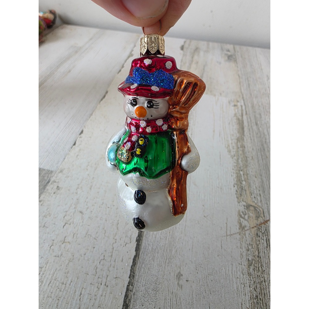 Vintage radko dressed to chill mini snowman broom glitter gem? Ornament glass